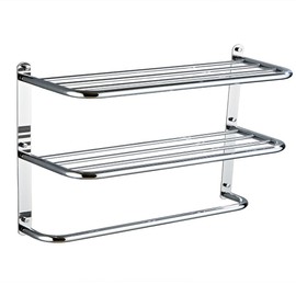 2-Tier Towel Rack Floating Shelf with Towel Bar, 30-Inch W x 8.25-Inch D Bathroom Hotel Towel Shelf, Wall Mount, Mounting Hardware Included,Polished Chrome