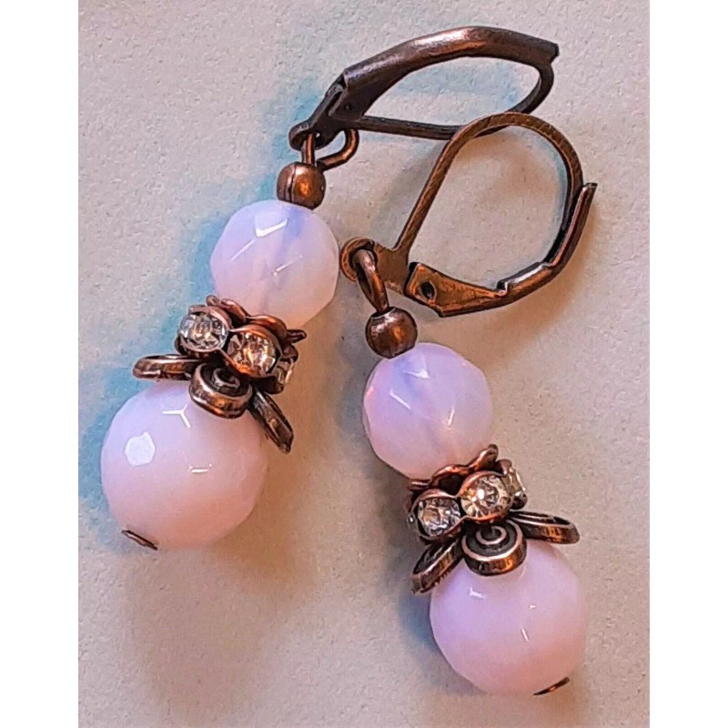 handcrafted by BeJay double PINK OPALITE & AB Rhinestone roundel