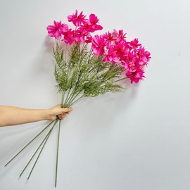 4 Pcs 36" Silk Flowers with Stems,Rose Red Daisies Flowers Artificial,Ranunculus Artificial Flowers,Long Stem Artificial Flowers for Wedding Garden Party Decorations Flower Arrangements for Table