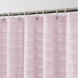 Aiyufeng Blush Pink Long Boho Shower Curtain 72x84 Inches, Modern Striped Textured Shower Curtain Cloth Fabric, Chic Tufted Cloth Bathroom Shower Curtain with 12 Hooks