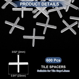 sourcing map 600Pcs Tile Spacers, 2mm 3/32" Cross Shape Wall Floor Tile Spacer (White)