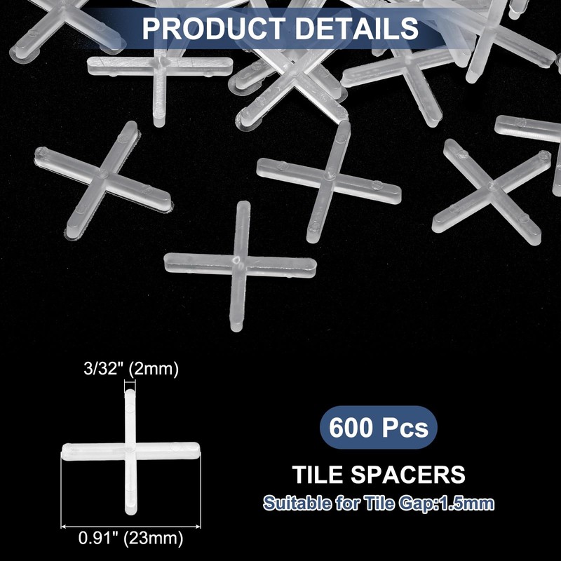 sourcing map 600Pcs Tile Spacers, 2mm 3/32" Cross Shape Wall