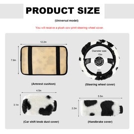 ZNDAW Cow Print Car Steering Wheel Cover, Fluffy Cow Print Anti-Slip Steering Wheel Protector for Winter Warm, Furry Cows Cute Wheel Wrap Cover Vehicle Interior Decoration