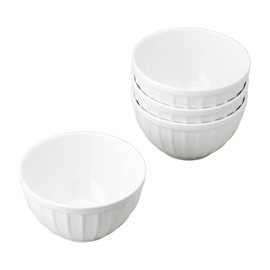 UPware Round Ribbed Dessert Bowls, Melamine Ice Cream Bowls, Small Prep Bowls, Durable and BPA-Free, for Dipping Sauce, Ice Cream, and Side Dishes, White, 4.75 Inch, Set of 4
