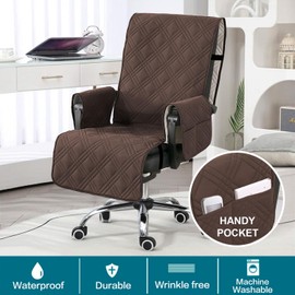 Turquoize Waterproof Office Chair Cover with Armrest Covers Computer Desk Chair Cover Office Chair Protector with Arms Office Chair Seat Cover Slipcover with Anti-Slip Buckle for Home Office, Brown