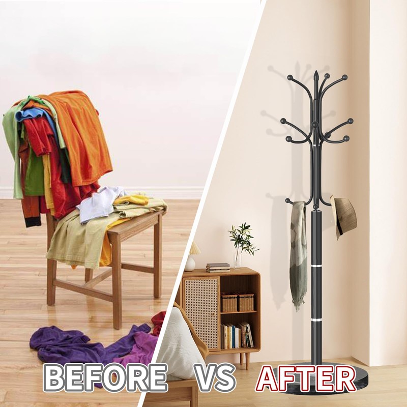 OIRUMIE Coat Rack with Natural Marble Base, Metal Coat Racks