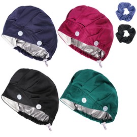 JoyRing 4Pcs Scrub Caps for Women Nurse Surgical Hats Adjustable Satin-Lined Working Cap with Sweatband and Buttons