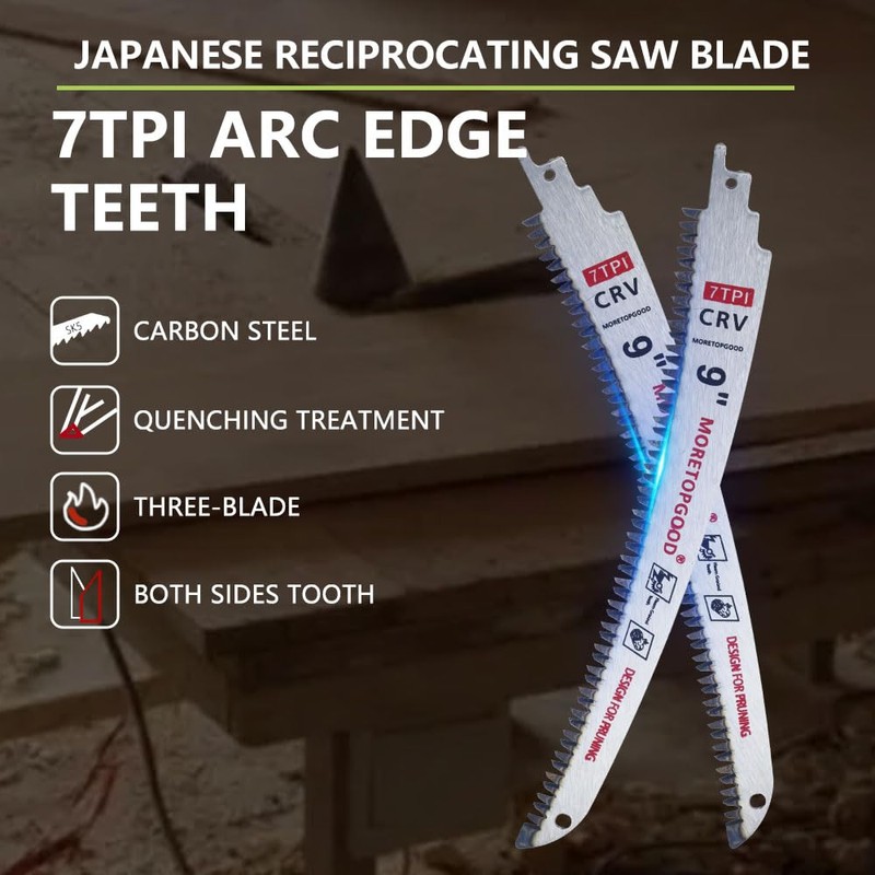 MORETOPGOOD 9” Arc Edge Reciprocating Saw Blade, 7TPI Japanese Teeth