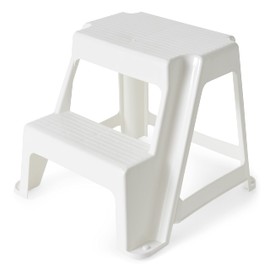 Gracious Living Plastic 2-Step Stool, Portable Step Stool, 16 Inches Tall, White