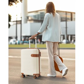 Merax Luggage Sets 3 Piece Carry on Luggage 22x14x9 Airline Approved, ABS Lightweight Hardside Suitcases With Wheels, TSA Lock (Cream, 20 Inch)