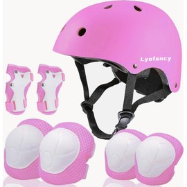Lyefancy Kids Bike Helmet and Pads Set for 3-13 Years old Boys Girls, Toddler Helmet Protection Gear Set, Adjustable Safety Kids Helmet Knee Pads Set for Scooter Cycling Skateboard Skating(Pink, M)