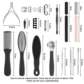 Alaoo Stainless Steel Callus Slicer, 30-in-1 Professional Pedicure Foot Care Set, Foot Scraper Razor, Dead Skin Remover with 10 Replacement Blades for Foot Care Pedicure (Black)