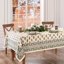 Elrene Home Fashions Nomad Harvest Block Print Fall/Thanksgiving Rectangle Tablecloth, 60"x144"