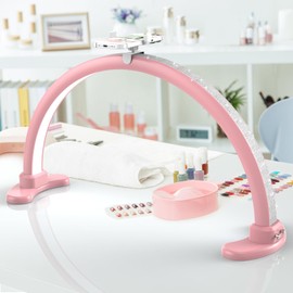 Large Super Bright Half Moon LED Light for Table Nail Desk, Professional Nail Lamp for Desk for Nail Techs with Phone Stand Perfect for Nails Tech Manicure - 45W (Pink)