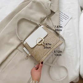 Lifenanny Small Straw Crossbody Bag, Women Cellphone Shoulder Bag Beach Bucket Handbag, Green