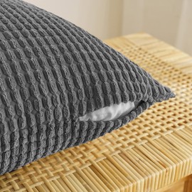 EMEMA Corduroy Cushion Cover, Granules, Decorative Sofa Cushion, Decorative Cushion Covers, Couch Cushion Cover, Soft Cushion Cover, Decorative Cushion for Sofa, Couch, Living Room, Set of 2, Dark Grey, 50 x 50 cm