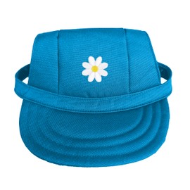 White Daisy Dog Hat Cap Sun Visor | Adjustable Neck Strap with Ear Holes | Cute & Trendy Pet Accessory with Patch Detail | Spring | Flower |DC, Turquoise, Small Patch 4
