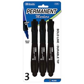 BAZIC Black Chisel Tip Permanent Jumbo Markers, Reubber Grip, Coloring on Plastic Wood Glass, Art School Office (3/Pack), 1-Pack