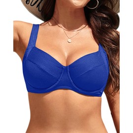 Women's Underwire Push Up Bikini Top - Ribbed Swim Bra 2025 Large Bust Bathing Suit Tops Royal Blue XL