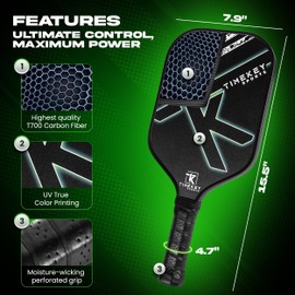 Pickleball Paddles Set of 2, Reinforced T700 Raw Carbon Fiber Paddles with High Texture Surface and Perforated Comfort Grip, Honeycomb Polypropylene Core, 4 Durable Pickleballs & Carry Bag.