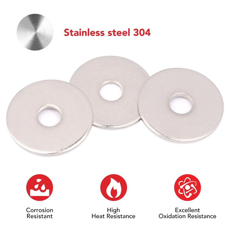 AOKOLL - Arandelas planas de acero inoxidable 304 (1/4 x