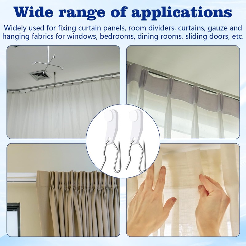 60 Sets Plastic Curtain Clips with Hook, Drapery Hooks for