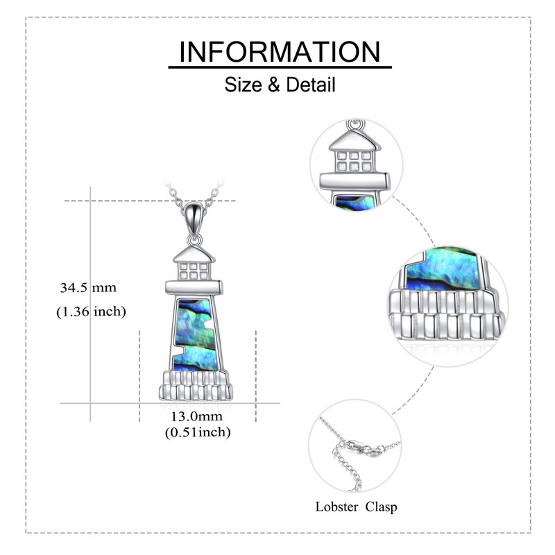 YAFEINI Women's Lighthouse Necklace 925 Sterling Silver Abalone Shell Jewellery