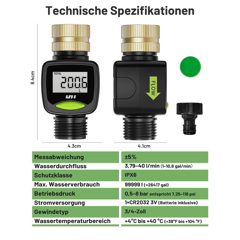 Unistyle RV Water Flow Meter 360° Hose Water Meter with