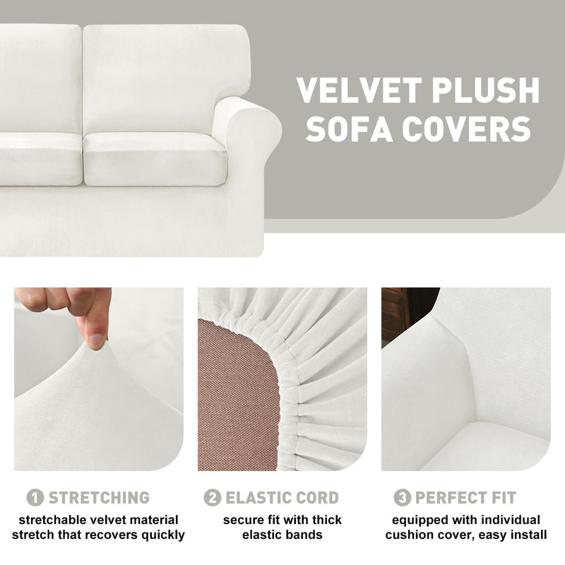 vctops 5 Pieces Velvet Stretch Sofa Cover for 2 Seater