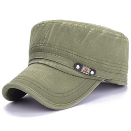 Glamorstar Unisex Cadet Army Cap Washed Cotton Twill Military Corps Hat Flat Top Cap, Green, One Size