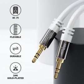 KabelDirekt – Aux Cable & 3.5mm Jack Cable – 1.5m – Break-proof Metal Connectors – Available in 0.3-10m (Audio Cable/Headphone Cable, 3.5mm Jack for Mobile, PC/Laptop, Car and HiFi, White)