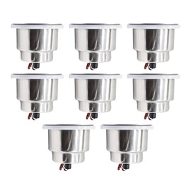 MARINE CITY Red LED Light Cup Drink Holder with Center Drain – 304 Stainless Steel, Durable, Corrosion-Resistant Marines, Boats, Ships, Kayaks, Yachts (Pack of 8)