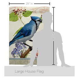 Ornament Collection HS191052-BO-02 Blue Jay Floral Garden Friends Birds Decorative Vertical, House Flag Set 28"x 40" w/Flagpole, Multi-Color