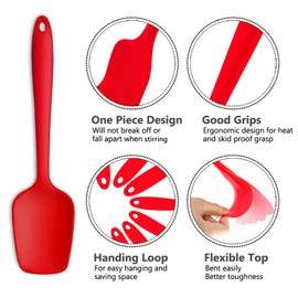 Juego de espátulas de silicona P&P CHEF 7 piezas de espátulas de goma rojas resistentes al calor, utensilios para hornear antiadherentes, utensilios de cocina para hornear, mezclar, mango ergonómico y diseño sin costuras, apto para lavavajillas