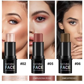 LOPHE Contour Highlighter Blush Sticks, 3Pcs Cream Contour Bronzer Sticks with Brush, Long Lasting Waterproof Smooth Natural Face Contouring Illuminator, Professional Makeup Kit for All Skin, B