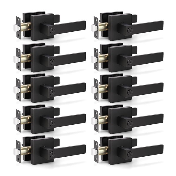 KNOBWELL 10 Pack Contemporary Privacy Door Handle, Black Square Lever