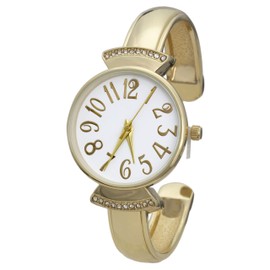 Blekon Collections Womens 29mm Case Large Numbers Narrow Cuff Bangle Watch (Gold)