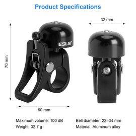 TLDBATICE Confezione da 2 campanelli per bicicletta, 100 dB, per manubrio da 21-23 mm, impermeabili, in alluminio, per MTB, e-bike, bici da corsa e bicicletta per bambini, colore nero