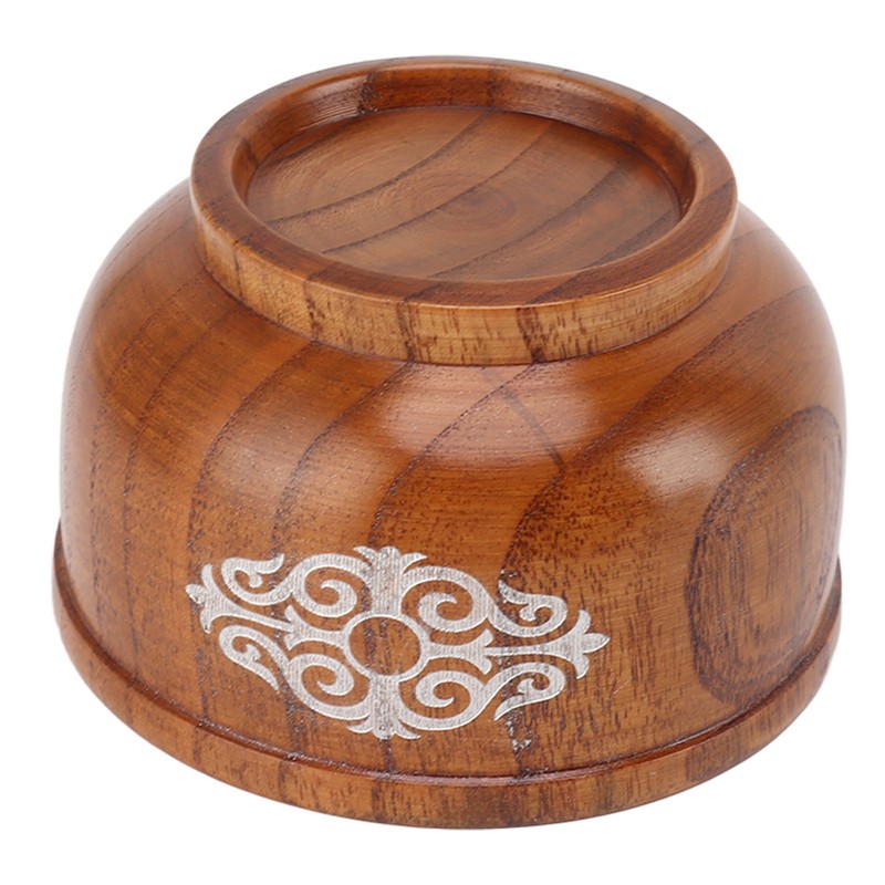 Wooden Rice Bowl Jujube Wood Anti Scald Exquisite Elegant Round