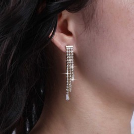 Aneneiceera Vintage Crystal Chandelier Drop Earrings Gold CZ Chain Earrings Rhinestone Tassel Earrings Shiny CZ Tennis Chain Earrings Jewellery for Women and Girls (Gold), Zinc