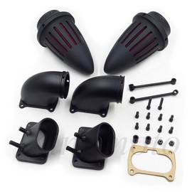 Xingmoto AfterMokit Dual Bullet Air Cleaner Intake with Red Filter for Suzuki Boulevard M109R VZR1800 Intruder M1800R Matte Black