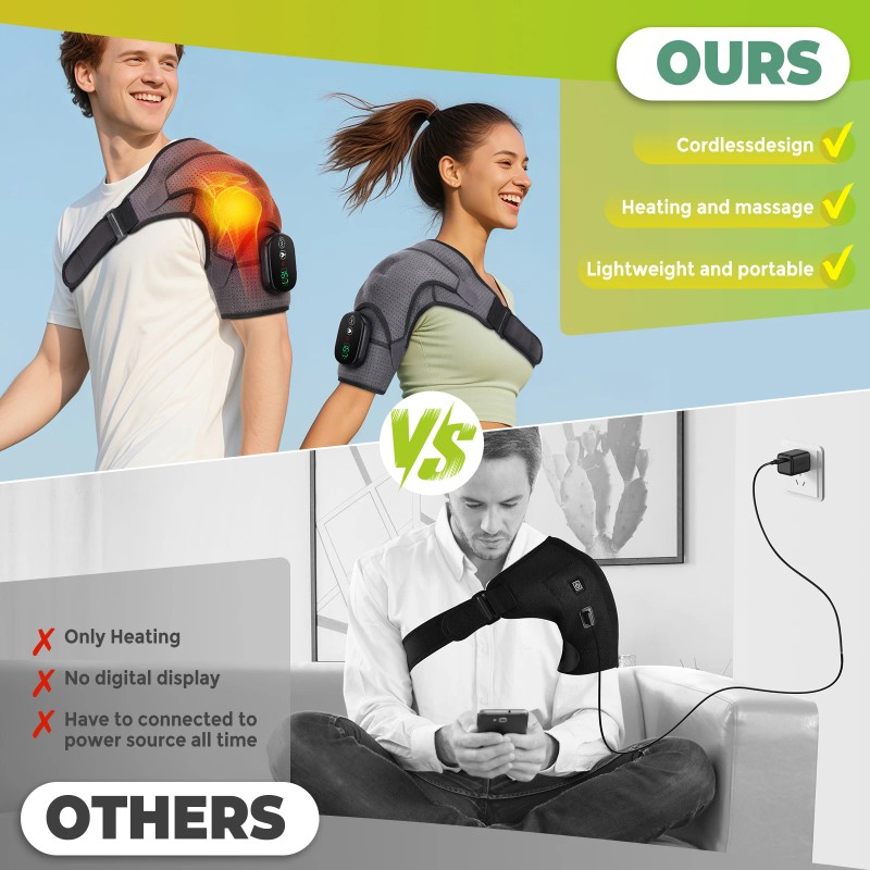 US Cordless Electric Vibration Shoulder Massager with Heat Shoulder Brace