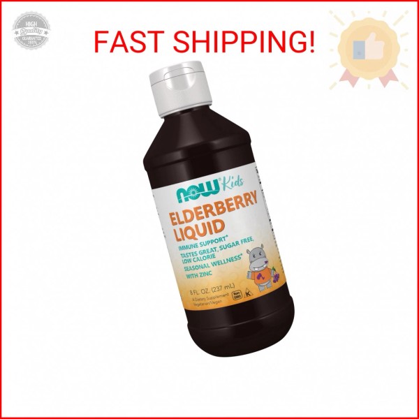 NOW Supplements, Liquid Elderberry for Kids with Zinc and Astragalus,