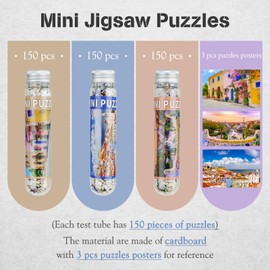 MISITU Small Jigsaw Puzzles for Adults Mini Puzzles 150 Pieces Micro Piece Travel Challenging Difficult Puzzles Lisbon Portugal, Greece, Barcelona Jigsaw Puzzles, 6 x 4 inches Pack of 3