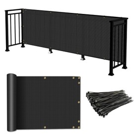 Coarbor 2.5'x132' Balcony Privacy Fence Screen Balcony Cover for Balcony Outdoor Porch Verandah Deck Terrace Patio Backyard Railing 160GSM 90% Blockage Black