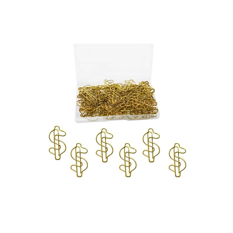 50PCS Creative Golden Dollar Sign Paper Clips Bookmarks, Cute Shaped