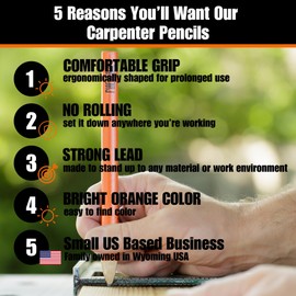 Carpenter Pencils (Pack of 24) - Ergonomic Design Carpenter Pencil - Heavy Duty Construction Pencil - Comfortable Carpenters Pencil - High Visibility Construction Pencils - Orange Carpentry Pencil