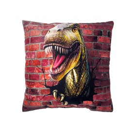 Close Up Dinosaur Decorative Cushion T-Rex 40 x 40 cm Reversible Cushion Red Brown Black 100% Polyester