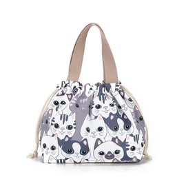 Ledes Lunch Bag, Cold Retention Drawstring Bag, Cat Pattern, Cute, Stylish, Lunch Bag, for Kids, Adults, Lunch Box, Includes Handle, Lightweight, Compact, Handbag, Small Storage, Commuting to Work or