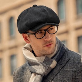 Clakllie Classic Twill Newsboy Hat Adjustable Octagonal Cap Low Profile Casual Hat Pageboy Flat Ivy Duckbill Golf Cap Hats,BL45-Black